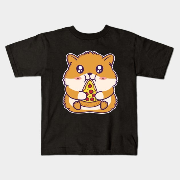 Cute Hamster Eating Pizza Kawaii Rodent Lover Kids T-Shirt by Cuteness Klub